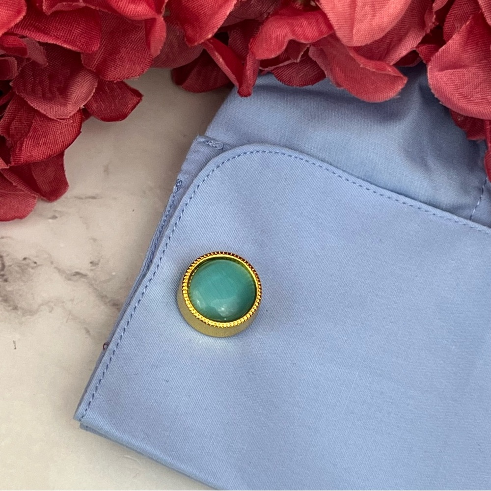 Elegant Round Caribbean Blue Aquamarine Cufflinks - Picture 13 of 16